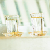 Thick sake glass with saucer traditionally used in red-lantern bars